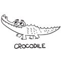 Crocodile black and white cartoon illustration