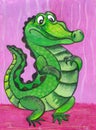 Crocodile, cartoon character. Figure with acrylic paints. Illustration for children. Handmade. Royalty Free Stock Photo