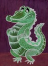 Crocodile, cartoon character. Figure with acrylic paints. Illustration for children. Handmade. Use printed materials, signs, objec