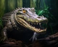 crocodile is close up in a forest.