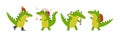 Crocodile Cute Green Character In Different Pose and Activity Vector Set