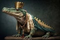 Crocodile in egyptian dress, concept of Animal symbolism, created with Generative AI technology