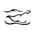 Crocodile face muzzle drawn by various lines of black color on a white isolated background. Minimalism style. Tattoo, logo