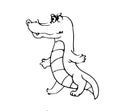 Crocodile funny. Cheerful wild animal. A comical character. Outline sketch. Hand drawing is isolated on a white