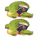 Crocodile in gold chains and in pirate hat. Vector Royalty Free Stock Photo