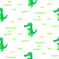 Crocodile green and white seamless pattern vector.