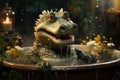 Crocodile happily taking a bath in bathtub Royalty Free Stock Photo