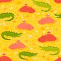 Crocodile, hippo, hipo, seamless pattern.