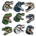 Crocodile Logos Collection: Set Of Isolated Designs On White Background Royalty Free Stock Photo