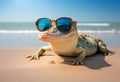 Crocodile lying on the beach. AI Generated Royalty Free Stock Photo