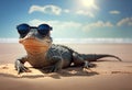 Crocodile lying on the beach. AI Generated Royalty Free Stock Photo