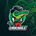 Crocodile mascot logo design vector with modern illustration concept style for badge, emblem and tshirt printing. smart crocodile Royalty Free Stock Photo