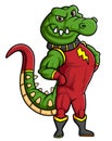 the crocodile with muscular body wearing red super heroes costume