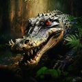 Crocodile with open Yacare crocodile with fish in with evening Wildlife scene from nature Royalty Free Stock Photo