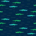 Crocodile pattern cute animal cartoon jungle seamless illustration on blue background