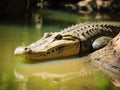 Crocodile in the pond. Close-up view. Made with Generative AI