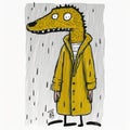 crocodile in a raincoat rain sticky sticker white background creative and strange hight detailed raw expressive