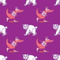 Crocodile on skateboard and white bear seamless pattern Royalty Free Stock Photo