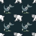 Crocodile on skateboard and white bear seamless pattern Royalty Free Stock Photo