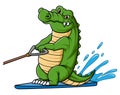 The crocodile skiing acrobat on the sea