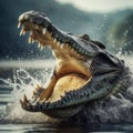 A crocodile snapping its jaws shut, with a fierce and powerful motion
