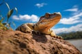 Crocodile Sunbathing on Riverbank