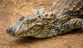 Crocodile. Spectacled caiman or common white caiman Caiman crocodilus close-up on a sandy area