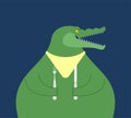 Crocodile with spoon and fork dinner. Hungry alligator Vector il