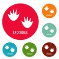 Crocodile step icons circle set vector