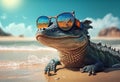 Crocodile lying on the beach. AI Generated Royalty Free Stock Photo
