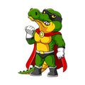 The crocodile with the super heroes costume and black mask