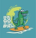Crocodile surfer cool summer t-shirt print. African animal ride