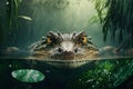Crocodile swimming in the pond. 3Generative AI Royalty Free Stock Photo