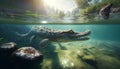 Crocodile swimming in the water. 3d rendering.
