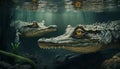 Crocodile under water. Generative AI