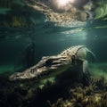 Crocodile underwater shooting, predatory reptile underwater close-up Royalty Free Stock Photo