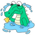 The crocodile was sad crying a lot of stagnant pool water. doodle icon image kawaii