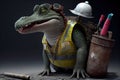 crocodile wearing a construction workers uniform