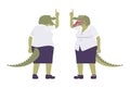 Crocodile woman, green reptile, animal head, tail human pointing up