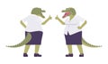 Crocodile woman, green reptile, animal head, tail human thumb up
