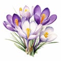 Colorful Crocus Flowers In A Realistic Watercolor Painting