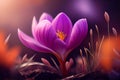 Crocus Bud flower blooming in the beginning of spring. AI Generated Royalty Free Stock Photo