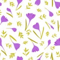 Crocus seamless pattern on white background. Beautiful spring flowers. Use for textile, postcards,wallpaper, wrapping paper.