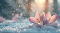 The Crocus in Snow.AI generated image Royalty Free Stock Photo