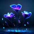 Crocuses with blue neon lights. Vector illustration for your design AI Generated