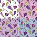 Crocuses and leaves, seamless pattern