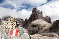 Croda Berti and tourist sign, Sextener Dolomiten Royalty Free Stock Photo