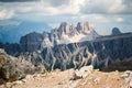 Croda da Lago, a scenic mountain ridge in Dolomites, just before a storm, as seen from Averau peak