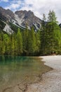 Croda del Becco mountain and Lago di Braies. Dolomites, northern Italy, Europe