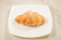 croissan in a white plate on a marble background/croissan in a white square plate on a marble background. Top view Royalty Free Stock Photo